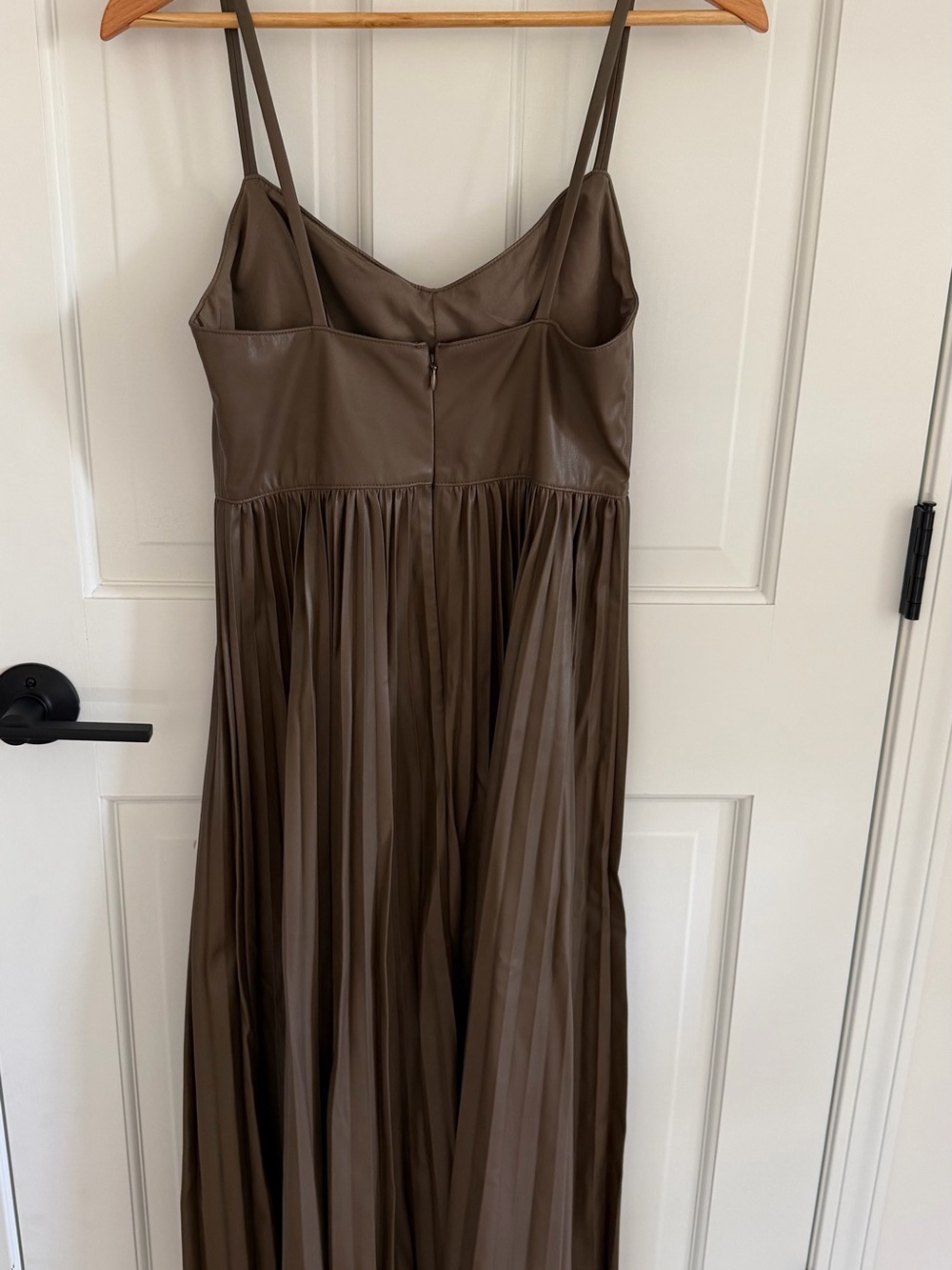 NWT J. Crew Collection Pleated Dress in Dark Hazel Faux Leather - Picture 3 of 5
